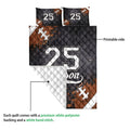 Football quilt showing the printed front and white quilted backing detail