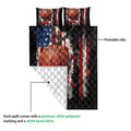Basketball quilt blanket showing the printed front and white quilted backing in a feature view