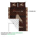 American Native feather quilt showing the printed front, quilted backing, and construction detail
