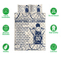 Basketball quilt bedding set shown with player artwork, basketball pattern, and care feature icons