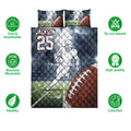 Football bedding set featuring a running player, field scene, large football graphic, and quilted design