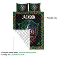 Irish Celtic quilt showing the printed front design and white quilted backing with Celtic knot borders