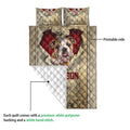 English Bulldog quilt showing the printed floral front and white quilted backing detail