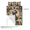 Miniature Schnauzer Christmas quilt showing printed front design and white quilted backing