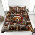Beagle Christmas quilt bedding set displayed on a modern bed with festive winter scenes