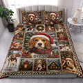 Festive Beagle quilt blanket styled across a bedroom with Christmas dog artwork