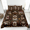Alaskan Malamute Christmas quilt blanket displayed on a bed with matching dog artwork and holiday accents