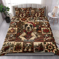 Great Dane Christmas quilt blanket styled in a bright bedroom with festive dog artwork and patchwork details
