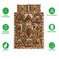Bloodhound Christmas quilt blanket shown with care feature icons and a repeating holiday dog design