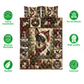 Rat Terrier Christmas quilt blanket shown with matching decorative panels and soft breathable care feature icons