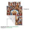 Goldendoodle Christmas quilt showing the printed front artwork and white diamond-stitched backing