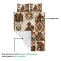 Cowgirl quilt showing the printed front, white quilted backing, and stitched construction detail