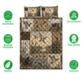 Duck hunting quilt bedding set displayed with mallards, marsh scenes, camouflage, and soft breathable design icons