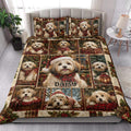 Festive Havanese quilt blanket styled on a bedroom bed with matching printed pillowcase options