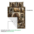 Boykin Spaniel quilt showing printed hunting artwork and a white quilted reverse side
