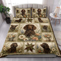 Boykin Spaniel quilt blanket styled in a bright bedroom with matching floral dog artwork and patchwork details