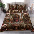 Boykin Spaniel Christmas quilt blanket styled across a bedroom with festive dog artwork and plaid accents