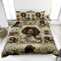 Boykin Spaniel quilt blanket bedding set with floral daisies and garden-themed dog artwork on a bed