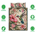 Hummingbird quilt bedding set shown with colorful floral artwork and soft breathable design icons