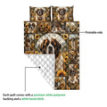 Saint Bernard quilt showing the vibrant printed front, quilted white backing, dog portraits, sunflowers, and countryside artwork