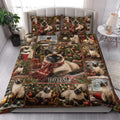 Siamese cat quilt blanket styled on a bed in a bright bedroom with festive Christmas artwork