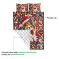 Sheltie Christmas quilt blanket showing the printed front, quilted backing, and white stitched finish