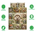 Hedgehog quilt bedding set shown with floral artwork and icons highlighting softness, washability, and color