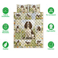 English Springer Spaniel quilt bedding set with floral dog artwork and feature icons