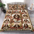 English Springer Spaniel Christmas quilt blanket styled in a bright bedroom with festive dog artwork
