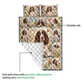 English Springer Spaniel quilt showing the printed floral side and white quilted backing