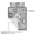 Bichon Frise quilt blanket showing the printed front, quilted backing, and floral dog design