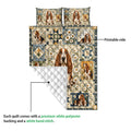 Basset Hound quilt blanket showing the printed front and white quilted backing detail