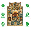 Butterfly and sunflower quilt bedding set shown front-facing with a vintage botanical patchwork design