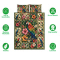 Parrot quilt bedding set shown with tropical floral artwork and soft breathable bedding features