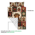 Highland cow Christmas quilt blanket showing the printed front and white quilted backing