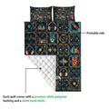 DJ quilt blanket detail showing a printed music equipment design and quilted reverse side