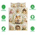 Hamster quilt bedding set shown with matching floral hamster design and product care icons