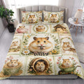 Hamster quilt blanket styled in a bright bedroom with floral panels and playful small-pet artwork