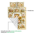 Hamster quilt blanket showing the printed sunflower side and white diamond-stitched backing