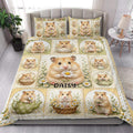 Bedroom scene featuring a hamster quilt blanket with daisies, tea cup artwork, and coordinated floral panels