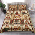 Festive hamster quilt blanket styled on a bed with Santa hats, presents, stockings, and Christmas greenery