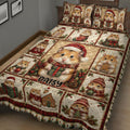 Christmas hamster quilt bedding styled in a cozy bedroom with colorful holiday character panels