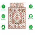 Ballet quilt bedding set displayed with matching visual panels and icons highlighting softness, breathability, and quality