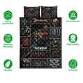 Mechanic quilt bedding set shown with engine, tool chest, wrench, and automotive repair artwork