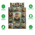 Otter quilt bedding set displayed with matching printed pillow options and care feature icons