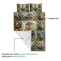 Otter quilt showing the colorful printed side and white diamond-stitched backing
