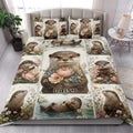 Otter quilt blanket styled in a bright bedroom with matching floral otter pillowcase options