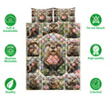 Otter quilt bedding set shown with lotus pond artwork and soft, breathable care feature icons