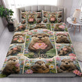 Otter quilt blanket styled in a bright bedroom with lotus flowers and playful wildlife artwork