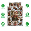 Christmas otter quilt bedding set shown with festive panels and soft breathable product icons